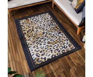 Paoletti Leopardis Tapis d'extérieur intérieur/extérieur imprimé léopard - Noir/Or - 120 x 170 cm