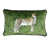 Paoletti Riva Cheetah Coussin Forêt Couverture - Vert - Palm Leaf Design - Velvet Feel Tissu - Canalisé Edges - Lavable Machine - 100% Polyester - 30 X 50 Cm (12" X 20" Pouces) - Conçu Au Royaume-Uni