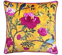 Paoletti Riva Chinoiserie Housse De Coussin - Or Jaune - Chinoiserie Oiseau Fleur Imprimer - Canalisé Edges - Lavable Machine - 100% Polyester - 50 X 50 Cm (20" X 20" Pouces) - Conçu Au Royaume-Uni
