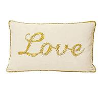 Paoletti Riva Christmastide Plume De Noël Rempli Coussin Crème - Métallique Love Text - Or Canalisé Edges - 100% Coton - 30 X 50 Cm (12" X 20" Pouces) - Conçu Au Royaume-Uni