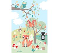 Paoletti Riva Enfants Woodland Wall Art Mural - Vert - Mur Adaptable Pâte Application - Coller Inclus - 158 X 232Cm (62" X 91" Pouces) - Conçu Au Royaume-Uni