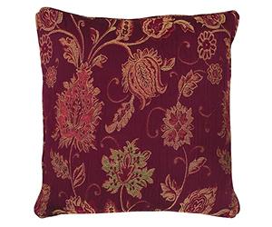 Paoletti Riva Zurich Coussin Rempli Rouge - Conception Florale Décorative Jacquard - Canalisé Edges - Réversible - 100 Cas (18" X 18" Pouces) - Conçu Au Royaume-Uni, Polyester, Bourgogne, 45 X 45 Cm