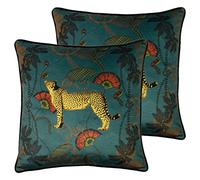 Paoletti Tropica Cheetah Coussins remplis de Plumes (Pack Jumeaux), Polyester, Teal, 45 x 45cm