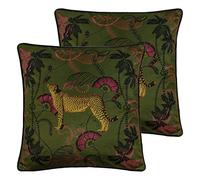 Paoletti Tropica Cheetah Feather Filled Cushions (Twin Pack), Polyester, Khaki