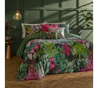 Paoletti Veadeiros Ensemble De Housse De Couette - Réversible Botanique Aquarelle Jungle avec Bord Passepoilé Literie De Luxe (Rose/Vert - Double - 200x200cm)