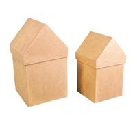 Pap.Mâché Boîtes Maisons ,Fsc Recyc.100%, 2 Pces: 13,3x13,3x23cm + 11,5x11,5x20cm