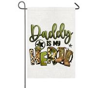 Papa Est Mon Héros 4 Juillet Papa Militaire Fête Des Pères 4 Juillet Drapeau De Jardin 30X45Cm Drapeaux Résistant Suspendre Drapeau Pour Vacances Chambres Dortoirs