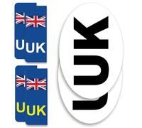 Papa Prints Lot de 6 autocollants UK pour voiture (2 autocollants ovales UK + 4 autocollants de plaque d'immatriculation pour l'Europe) Autocollants GB pour voiture Europe UK autocollants pour moto