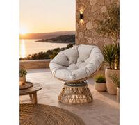 Papasan fauteuil effet rotin avec coussin