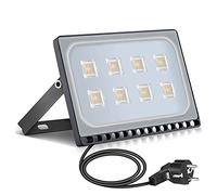 papasbox 50W Projecteur LED avec prise, Spot LED Extérieur IP65 Projecteur Extérieur Etanche Projecteur en Aluminium Blanc Chaud 3000K Applique idéale pour jardin, terrain de sport