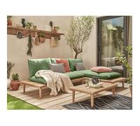 Best Mobilier Papeete - salon bas de jardin avec coussins vert - 4 places + table - en bois d'acacia 100% , Vert / Beige