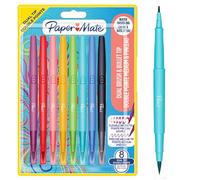 Paper-Mate - Stylo-feutre Flair DUAL- Double pointe pinceau/médium 0,7 mm - Lot 8 couleurs assorties