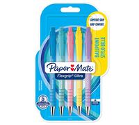 Stylo bille Papermate Flexgrip Ultra corps pastel rétractable pointe moyenne 1 mm encre bleue - Blister de 5