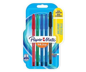 Paper Mate InkJoy10pk0ST stylos bille avec bouchon | pointe fine (0,7 mm) | assortiment de couleurs classiques | lot de 5