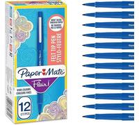 Paper Mate Flair Stylos feutres | Feutres de coloriage sans fuite à pointe moyenne (0,7 mm) | Encre bleue | Idéal pour écrirescrapbookingdessineretc. | Boîte de 12