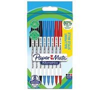Paper-Mate Stylo bille Kilometrico à capuchon pointe 1 mm écriture moyenne – Pochette 8 couleurs