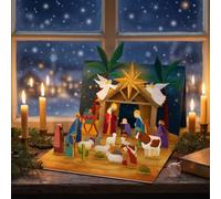papercrush Calendrier de l'Avent pop-up pour crèche de Noël | Carte de Noël chrétienne 3D avec porte pour femmes et enfants, calendrier de l'Avent original pour adultes pour la période de