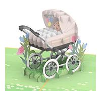 papercrush® Carte pop-up poussette avec bébé - Carte de naissance 3D pour fille et garçon, félicitations pour bébé, carte de félicitations ou cadeau d'argent pour naissance, faite à la main