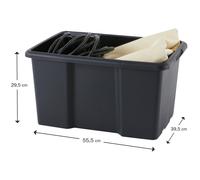 Paperflow Bac de rangement plastique emboitable sans couvercle avec poignées Noir - Capacité 45 L