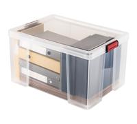 Paperflow Boite de rangement renforcée transparente Clip'N Store avec couvercle et poignées clipsables - Capacité 75 L