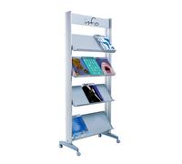 Paperflow Présentoir de documents mobile - 12 documents A4 - Tablettes métal - Gris