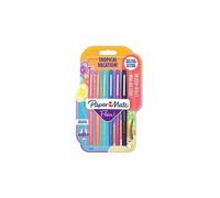 Papermate Flair Tropical Stylos À Encre Gel Avec Bouchon Moyen Noir, Bleu, Orange, Rose, Violet 6 Pièce(S)