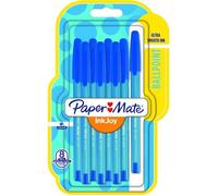 Paper-Mate Stylo bille InkJoy 100 à capuchon, pointe moyenne 1 mm, pochette de 8, bleu