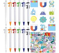 Papeterie scientifique de fête avec 12 notes autocollantes, 12 stylos à bille et 50 autocollants pour thème scientifique, décorations de fête d'anniversaire, accessoires, sacs cadeaux, récompenses