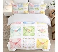 Papier à Lettres Peint Housse de Couette 140x200 Parures de Lit 1 Personne Imprimé 3D Microfibre Douce Style Minimaliste Housses Couette avec 2 Taies d'oreiller et Fermeture Éclair l.691
