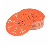 Papier Abrasif 150 mm, Grain 120, Orange pour Ponceuse Orbitale | 50PCS 49 Trous Disques Autoagrippants pour un Maintien Stable, Adaptés au Ponçage du Mastic, de la Peinture, du Métal