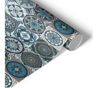 Papier adhésif Mandalas bleus 65x130 Film meuble ethnique vinyle décoratif décoration bohème zen rouleau autocollant pour armoire