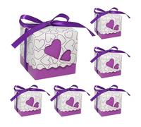 Papier Boite Bonbons Coffret Cadeaux, 50 Pièces Boîtes à Dragées Baptême, Boîtes à Dragées pour Mariage, Boîte Cadeau de Bonbons en Ruban, pour Baptême de Bébé, Mariage ou Fête Anniversaire (Violet)