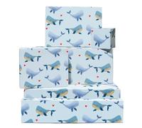 Papier cadeau bleu - 6 feuilles de papier cadeau avec étiquettes - Cachalots et baleines bleues - Animal de l'océan - Pour homme femme enfant - Livré avec autocollants - Par Central 23