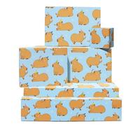 Papier cadeau bleu - Capybara - 6 feuilles de papier cadeau - Anniversaire Capybaras - Animal de la forêt - Pour homme et femme - Livré avec autocollants - Par Central 23