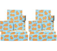 Papier cadeau bleu - Capybara - 6 feuilles de papier cadeau - Anniversaire Capybaras - Animal de la forêt - Pour homme et femme - Livré avec autocollants - Par Central 23 (Lot de 2)