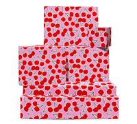 Papier cadeau cerise - 6 feuilles papier cadeau rose pour elle - Cerises rouges - Pour anniversaire, Saint-Valentin, enterrement de vie de jeune fille - Recyclable - Par Central 23