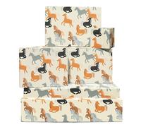 Papier cadeau chevaux - 6 feuilles de papier cadeau - Chevaux marron gris noir - Papier cadeau animaux de la ferme pour homme, femme et enfant - Livré avec autocollants - Par Central 23