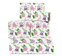 Papier cadeau éléphant - 6 feuilles de papier cadeau anniversaire pour elle - Éléphants, fleurs, plantes - Animal safari - Fête prénatale - Livré avec autocollants - Par Central 23