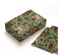 Papier cadeau motif ours de la forêt - Deux feuilles kraft épaisses et plates - Motif animal de la forêt mignon - Pour fête prénatale, anniversaire, camping