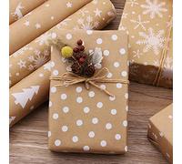 Papier Cadeau Noel Kraft, Papier Kraft d'Emballage Couleur, épaisv Papier Cadeau Noel Chic Marron Traditionnel Rétro Ecologique Naturel Gros Rouleau Longue 5pc Kit