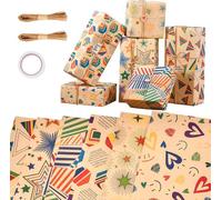 Papier Cadeau Papier Anniversaire d'emballage avec Autocollants et Ruban Papier Emballage Cadeau Colorés pour Anniversaire Fête Noël