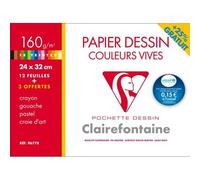 Papier Clairefontaine Couleurs Vives - Pochette Dessin - 12 Feuilles + 3 Gratuites 24x32 160g