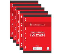 Papier - CONQUERANT - Lot de 5 Paquets A4 80g - 100 Pages - Petits Carreaux - Certifié Ecolabel EU