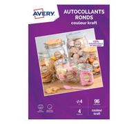 Papier créatif AVERY 96 autocollants ronds kraft 4cm