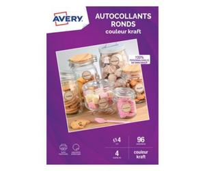 Papier créatif AVERY 96 autocollants ronds kraft 4cm