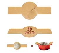 Papier cuisson rond avec poignées, 50 feuilles papier sulfurisé antiadhésif résistant à la chaleur, Ø 20 cm avec longues anses 55 cm, papier parchemin pour pain maison, cocotte en fonte, faitout