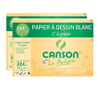 Papier Dessin - CANSON - C à Grain - Lot de 2 Pochettes - 12 Feuilles A4 - 224g Blanc