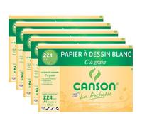 Papier Dessin - CANSON - C à Grain - Lot de 5 Pochettes - 12 Feuilles A4 - 224g Blanc