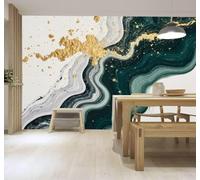 Papier Peint 3D Abstrait Vert Encre De Chine Touches Dorées Original | Fresques Murales et Créatives Décoration D'intérieur Pour le Bureau Salon la Chambre Coucher Canapé Mural de Luxe-350cm×256cm