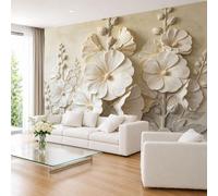 Papier peint 3D avec un motif de pavot et de fleurs